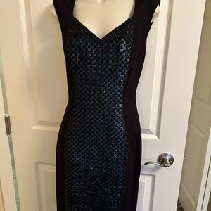 Eli Tahari Color Block Black & Teal Sequined bodice Size 8